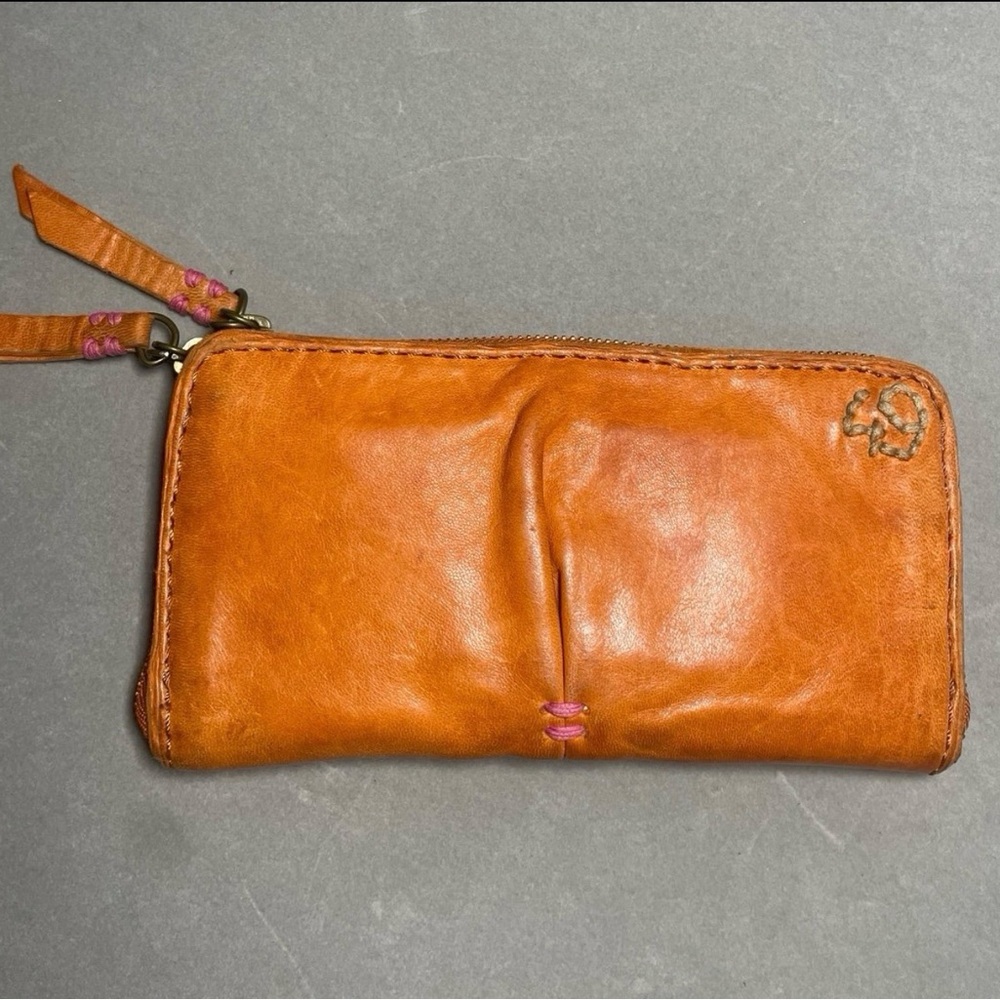 Elegant Orange Leather Wristlet